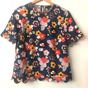 Retro style Victoria Beckham for Target floral top with scalloped edge sleeve